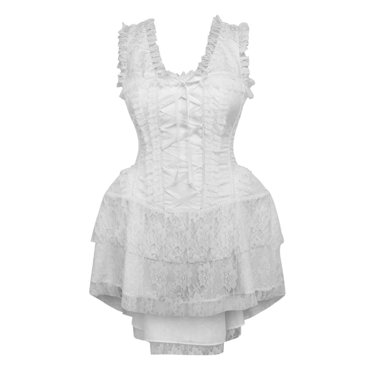 3195 Top Drawer Steel Boned White Lace Victorian Corset Dress